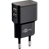 Micro USB oplader 1m - 2,4A (2x USB) Sort - Goobay