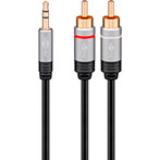 Minijack til Phono kabel - 1,5m (Han/Han) Sort - Goobay Plus