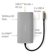 Nedis USB-C Dock 7-i-1 (SD/Micro SD/RJ45/USB-C/2xHDMI/2xUSB-A)