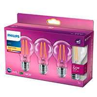 Philips LED filament pre E27 Klar - 7W (60W) 3-Pack