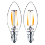Philips Kerte LED filamentpære E14 Klar - 4,3W (40W) 2-Pack