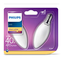 Philips Kerte LED pære E14 Mat - 4,3W (40W) 2-Pack