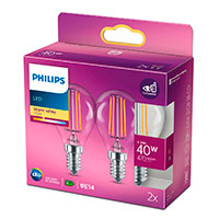Philips Krone LED filament pre E14 Klar - 4,3W (40W) 2-Pack