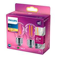 Philips Krone LED filament pære E27 Klar - 4,3W (40W) 2-Pack