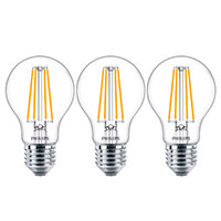 Philips LED filament pre E27 Klar - 8,5W (75W) 3-Pack