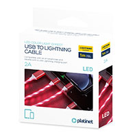 Platinet Lightning Kabel m/LED - 1m (Lightning/USB-A) Rd