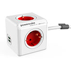 PowerCube Extended m/4 udtag - 1,5m (2xUSB) Rød