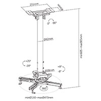 Projektorbeslag til flade/skr lofter 35kg (905mm) Deltaco