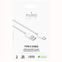 Puro USB-C kabel 1m - USB 3.1 (USB-C/USB-A) Hvid
