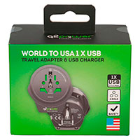 Q2 Power Rejseadapter m/USB - Verden til USA