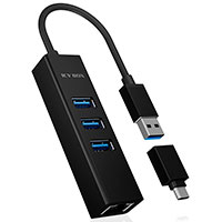 RaidSonic USB 3.0 Hub m/Adapter - 4 porte (3xUSB-A/1xRJ-45)