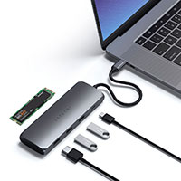 Satechi 100W PD USB-C HYBRID Hub m/M.2 SSD Kabinet (USB-A/USB-C/HDMI) Space Grey