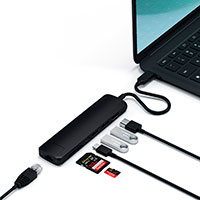 Satechi Slim USB-C MultiPort Adapter (HDMI/Ethernet/USB-A/USB-C/Kortlser) Sort