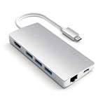 Satechi V2 USB-C Multi-Port Adapter (USB-A/Kortlæser/USB-C/Kortlæser) Sølv