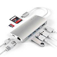 Satechi V2 USB-C Multi-Port Adapter (USB-A/Kortlser/USB-C/Kortlser) Slv