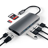 Satechi V2 USB-C Multi-Port Adapter (USB-A/Kortlser/USB-C/Kortlser) Space Grey