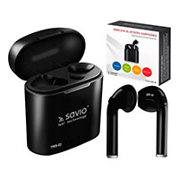 Savio TWS-02 Bluetooth TWS In-Ear Earbuds m/Case (4 timer) Sort