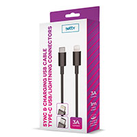 Setty Lightning Kabel 3A - 1m (USB-C/Lightning) Sort