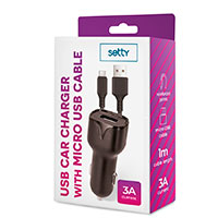 Setty USB Billader 3A (1xUSB-A) Sort + microUSB kabel