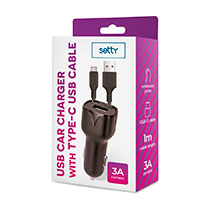 Setty USB Billader 3A (1xUSB-A) Sort + USB-C kabel