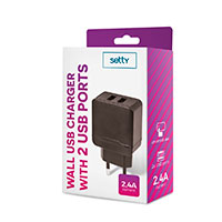 Setty USB lader 2,4A (2xUSB-A) Sort