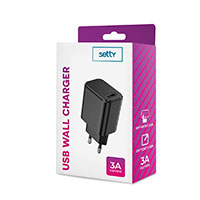 Setty USB lader 3A (1xUSB-A) Sort