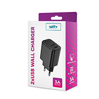Setty USB lader 3A (2xUSB-A) Sort