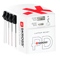 Skross AC45PD Rejseasapter m/USB-A/USB-C - 1,6m USB-C Kabel (Verden)