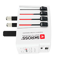 Skross AC45PD Rejseasapter m/USB-A/USB-C - 1,6m USB-C Kabel (Verden)