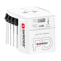 Skross MUV PD 65W Rejseadapter m/USB-A/USB-C - 1,6m USB-C Kabel (Verden)
