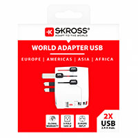 Skross PRO Light Rejseadapter m/2xUSB-A (USA/UK/AUS/EU)