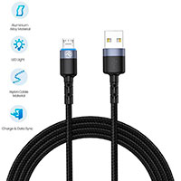 Tellur Nylon MicroUSB Kabel m/LED - 1,2m (USB-A/MicroUSB) Sort