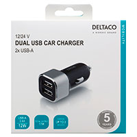 USB billader 2,4A (2xUSB-A) Deltaco