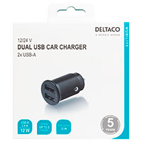 USB billader 2,4A/12W (2xUSB-A) Sort - Deltaco