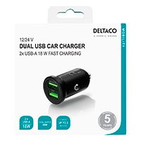 USB billader 36W/3A (2xUSB-A) Deltaco