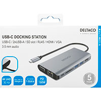 USB-C Dock 7-i-1 (HDMI/VGA/RJ45/USB-C/USB-A/SD) Deltaco