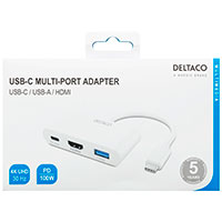 USB-C til HDMI/USB-C/USB-A adapter (m/strm port) Deltaco