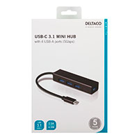 USB-C Hub (4x USB-A) Sort - Deltaco