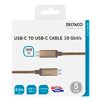 USB-C kabel 100W -0,5m (USB-C/USB-C) Guld - Deltaco