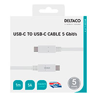 USB-C kabel 25W - 1m (USB-C/USB-C) Hvid - Deltaco