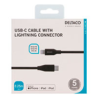 USB-C til Lightning kabel - 0,25m (USB-PD) Sort