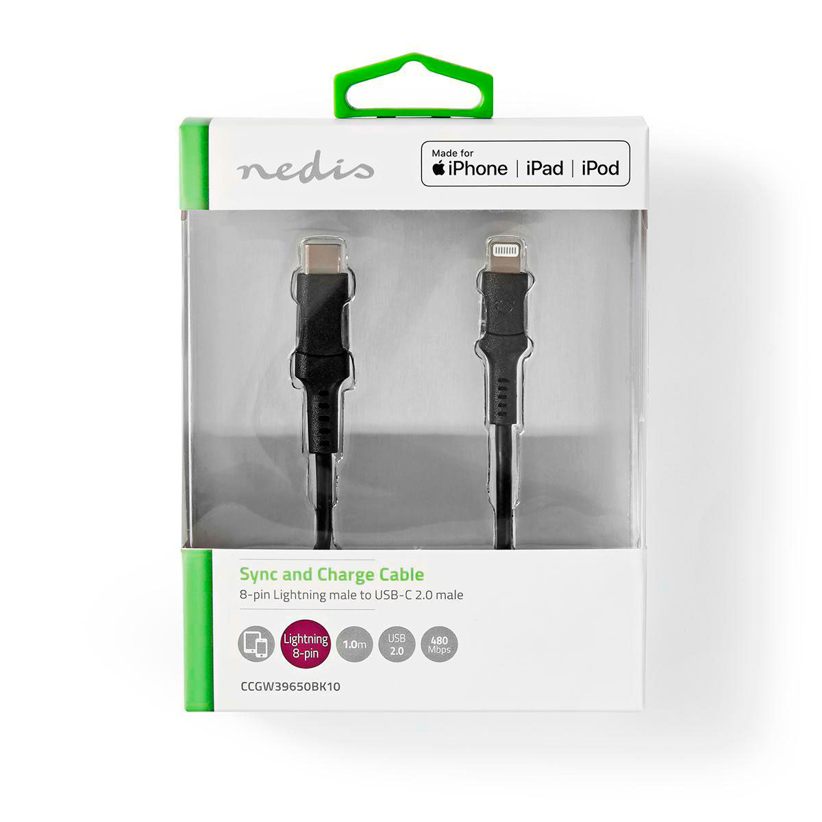 koncept konjugat intellektuel USB-C til Lightning kabel 1m - 60W (MFi) Sort - Køb Nedis kabel