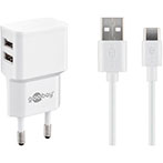 USB-C oplader m/kabel 12W (2xUSB-A) Hvid - Goobay