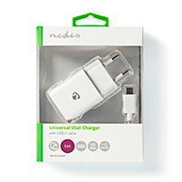 USB-C oplader m/kabel 12W (1xUSB-A) Hvid - Nedis