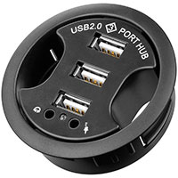 USB Hub 3 port m/lyd (60mm) - Indbygning i bord
