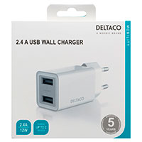 USB lader 2,4A (2xUSB-A) Deltaco