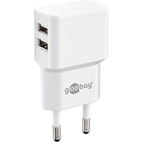 USB lader Dual 2,4A (2xUSB-A) Hvid - Goobay