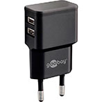 USB lader Dual 2,4A (2xUSB-A) Sort - Goobay