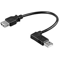 USB venstre vinkel adapter 0,3m (USB-A Hun/Han) Sort