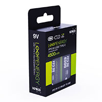 Verico LoopEnergy Genopladelige Batterier 9V m/USB-C Kabel 7,4V (500mAh) 2pk
